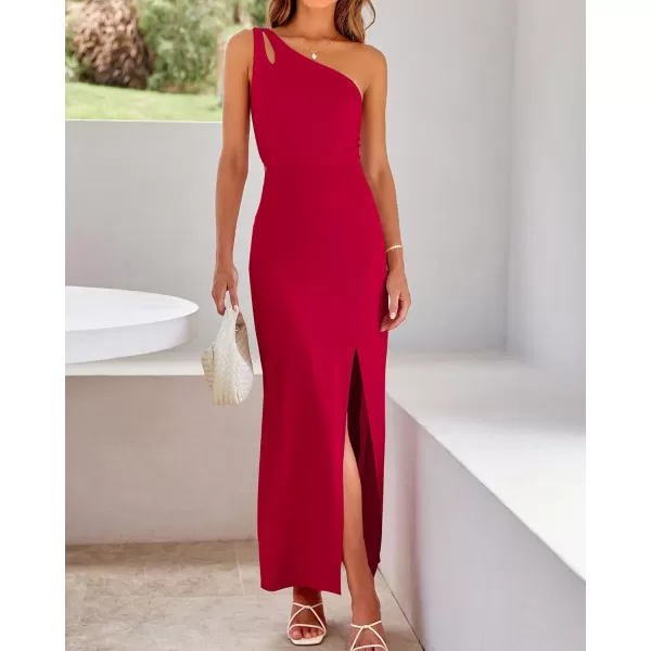 imageBTFBM Women One Shoulder Formal Dresses Cutout Sleeveless Side Split Backless Bodycon Party Cocktail Evening Maxi DressSolid Red