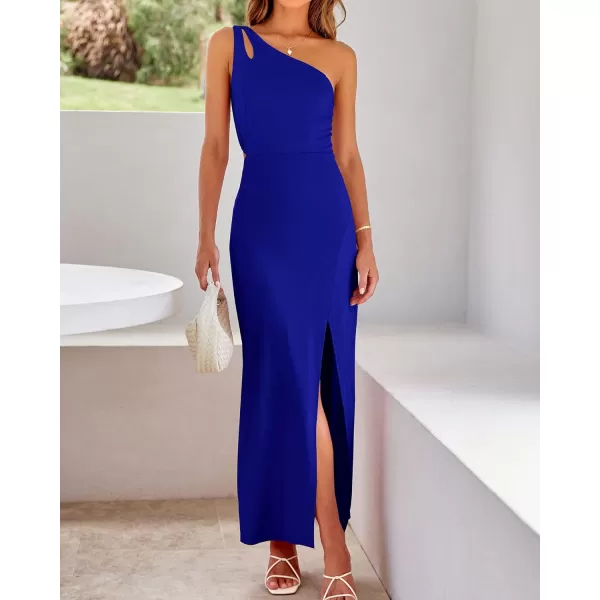imageBTFBM Women One Shoulder Formal Dresses Cutout Sleeveless Side Split Backless Bodycon Party Cocktail Evening Maxi DressSolid Royal Blue