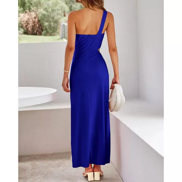 imageBTFBM Women One Shoulder Formal Dresses Cutout Sleeveless Side Split Backless Bodycon Party Cocktail Evening Maxi DressSolid Royal Blue