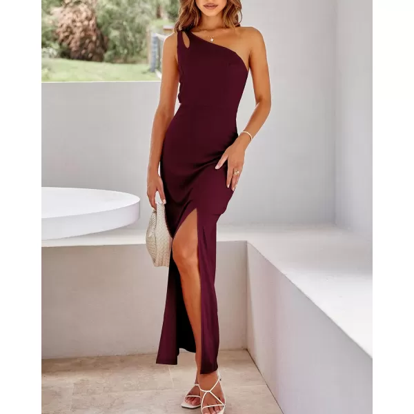 imageBTFBM Women One Shoulder Formal Dresses Cutout Sleeveless Side Split Backless Bodycon Party Cocktail Evening Maxi DressSolid Wine Red