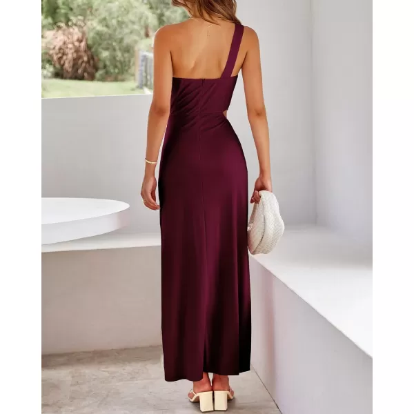 imageBTFBM Women One Shoulder Formal Dresses Cutout Sleeveless Side Split Backless Bodycon Party Cocktail Evening Maxi DressSolid Wine Red