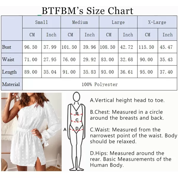 imageBTFBM Women One Shoulder Long Sleeve Casual Summer Dresses 2023 Spring Swiss Dot Split Flowy Short Mini ALine DressDot White