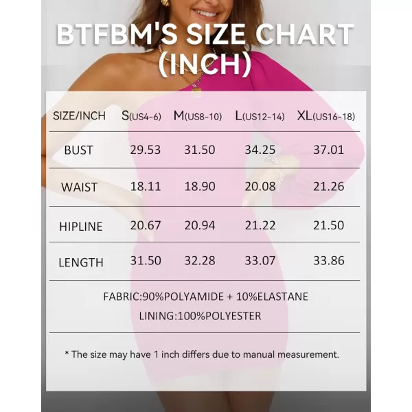 imageBTFBM Women One Shoulder Ruched Bodycon Mini Dress Puff Long Sleeve 2023 Spring Summer Club Party Cocktail Short DressesSolid Rose Red