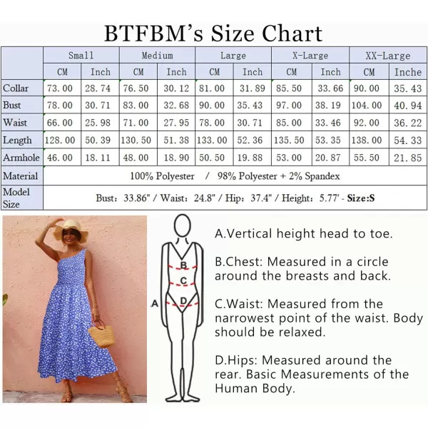 imageBTFBM Women One Shoulder Sleeveless Casual Summer Dresses 2023 Smocked High Waist Floral Flowy Beach Boho Maxi DressFloral Blue White
