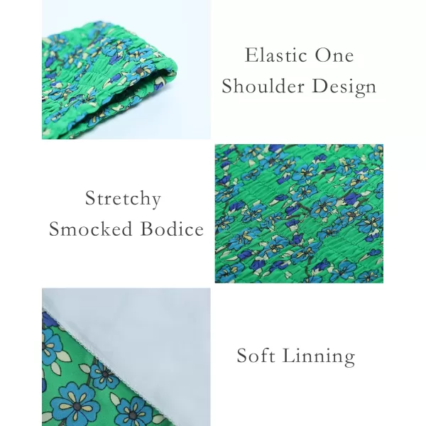 imageBTFBM Women One Shoulder Sleeveless Casual Summer Dresses 2023 Smocked High Waist Floral Flowy Beach Boho Maxi DressFloral Green Blue