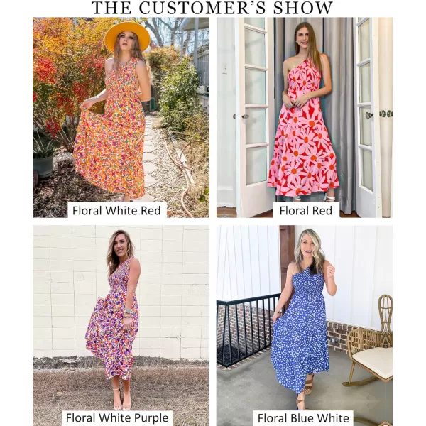 imageBTFBM Women One Shoulder Sleeveless Casual Summer Dresses 2023 Smocked High Waist Floral Flowy Beach Boho Maxi DressFloral Green Blue