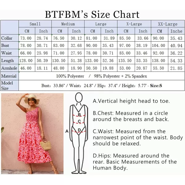 imageBTFBM Women One Shoulder Sleeveless Casual Summer Dresses 2023 Smocked High Waist Floral Flowy Beach Boho Maxi DressFloral Red