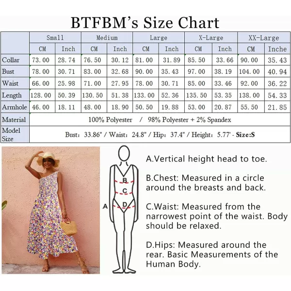 imageBTFBM Women One Shoulder Sleeveless Casual Summer Dresses 2023 Smocked High Waist Floral Flowy Beach Boho Maxi DressFloral White Purple