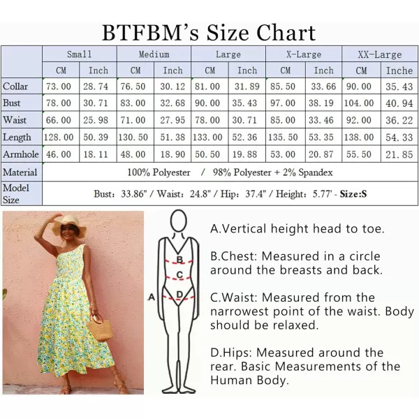 imageBTFBM Women One Shoulder Sleeveless Casual Summer Dresses 2023 Smocked High Waist Floral Flowy Beach Boho Maxi DressFloral White Yellow
