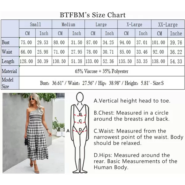 imageBTFBM Women One Shoulder Sleeveless Casual Summer Dresses 2023 Smocked High Waist Floral Flowy Beach Boho Maxi DressPlaid Black