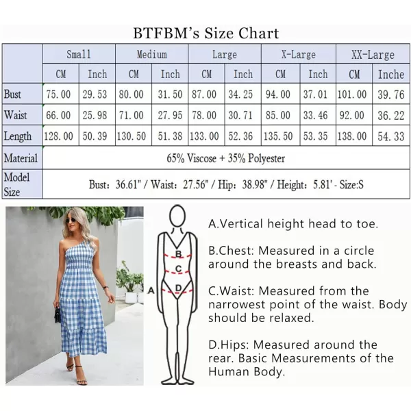 imageBTFBM Women One Shoulder Sleeveless Casual Summer Dresses 2023 Smocked High Waist Floral Flowy Beach Boho Maxi DressPlaid Dark Blue
