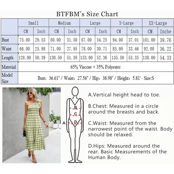 imageBTFBM Women One Shoulder Sleeveless Casual Summer Dresses 2023 Smocked High Waist Floral Flowy Beach Boho Maxi DressPlaid Green