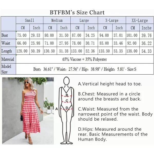 imageBTFBM Women One Shoulder Sleeveless Casual Summer Dresses 2023 Smocked High Waist Floral Flowy Beach Boho Maxi DressPlaid Red