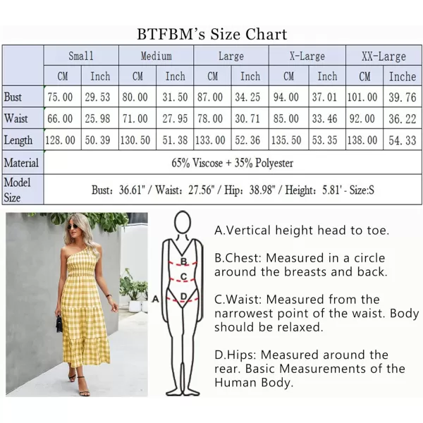 imageBTFBM Women One Shoulder Sleeveless Casual Summer Dresses 2023 Smocked High Waist Floral Flowy Beach Boho Maxi DressPlaid Yellow