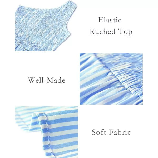 imageBTFBM Women One Shoulder Sleeveless Casual Summer Dresses 2023 Smocked High Waist Floral Flowy Beach Boho Maxi DressStriped Blue