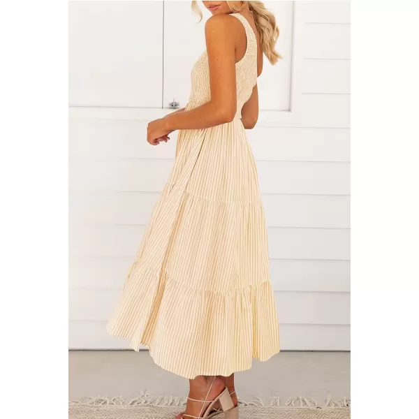 imageBTFBM Women One Shoulder Sleeveless Casual Summer Dresses 2023 Smocked High Waist Floral Flowy Beach Boho Maxi DressStriped Orange Yellow