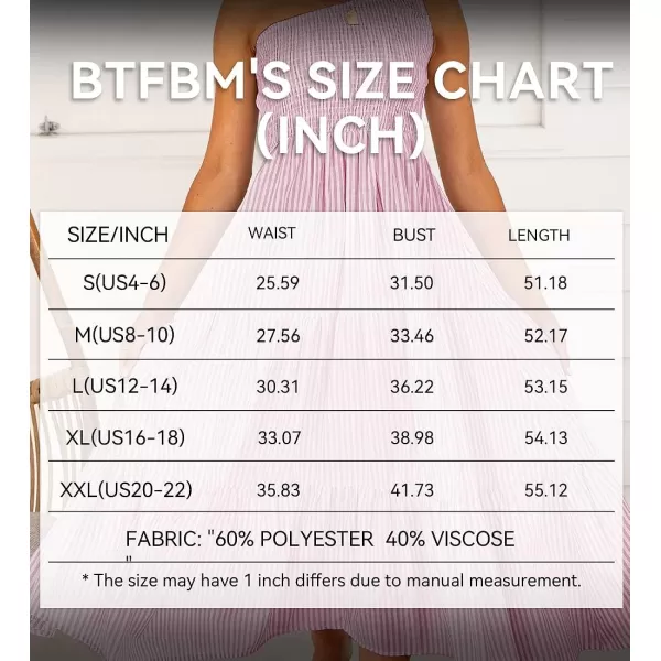 imageBTFBM Women One Shoulder Sleeveless Casual Summer Dresses 2023 Smocked High Waist Floral Flowy Beach Boho Maxi DressStriped Pink