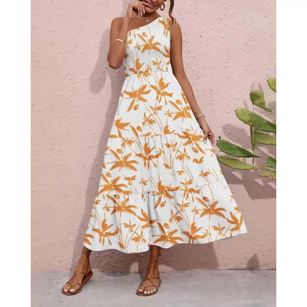 imageBTFBM Women One Shoulder Sleeveless Casual Summer Dresses 2023 Smocked High Waist Floral Flowy Beach Boho Maxi DressTree Yellow White