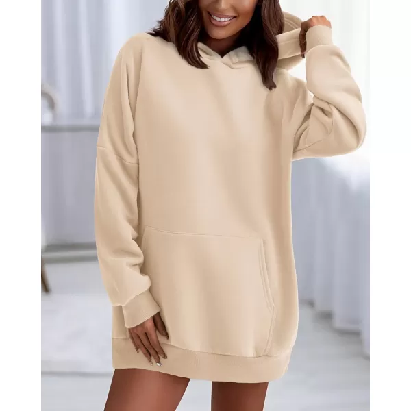 imageBTFBM Women Oversized Hoodies Pullover Fleece Hooded Sweatshirt Casual Long Sleeve Tops Sweater Fall Winter Fashion 2023Solid Beige