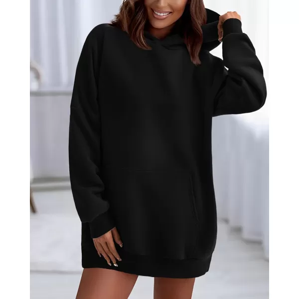 imageBTFBM Women Oversized Hoodies Pullover Fleece Hooded Sweatshirt Casual Long Sleeve Tops Sweater Fall Winter Fashion 2023Solid Black
