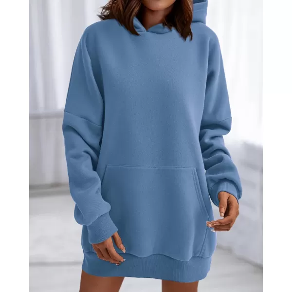 imageBTFBM Women Oversized Hoodies Pullover Fleece Hooded Sweatshirt Casual Long Sleeve Tops Sweater Fall Winter Fashion 2023Solid Blue