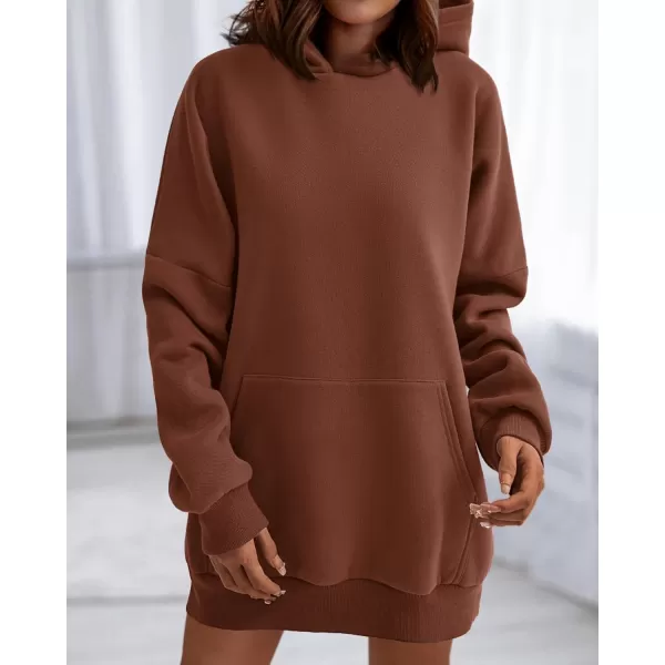 imageBTFBM Women Oversized Hoodies Pullover Fleece Hooded Sweatshirt Casual Long Sleeve Tops Sweater Fall Winter Fashion 2023Solid Dark Coffee