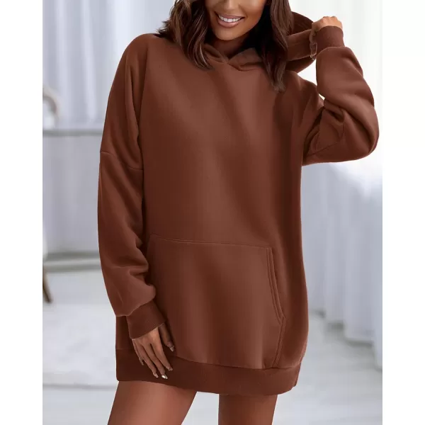 imageBTFBM Women Oversized Hoodies Pullover Fleece Hooded Sweatshirt Casual Long Sleeve Tops Sweater Fall Winter Fashion 2023Solid Dark Coffee