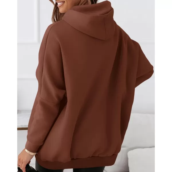 imageBTFBM Women Oversized Hoodies Pullover Fleece Hooded Sweatshirt Casual Long Sleeve Tops Sweater Fall Winter Fashion 2023Solid Dark Coffee