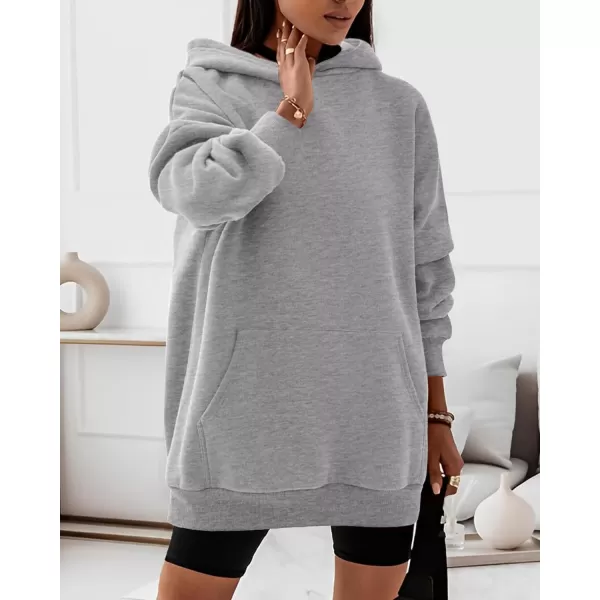 imageBTFBM Women Oversized Hoodies Pullover Fleece Hooded Sweatshirt Casual Long Sleeve Tops Sweater Fall Winter Fashion 2023Solid Grey