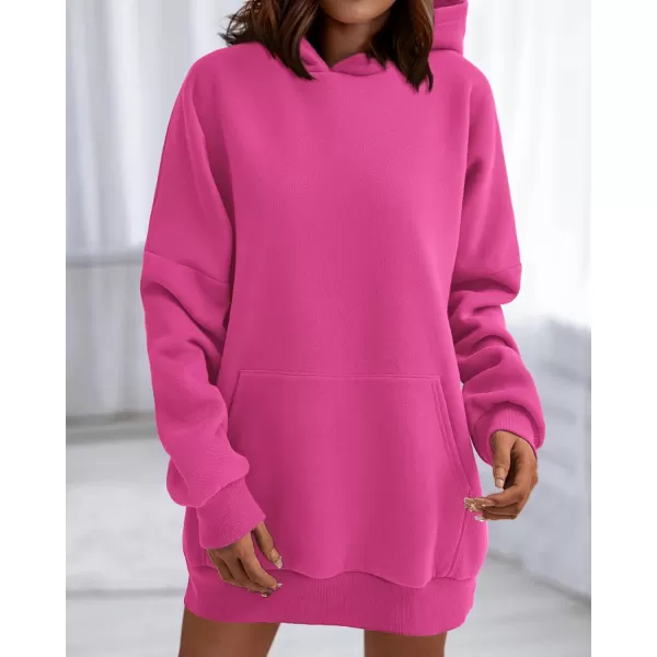 imageBTFBM Women Oversized Hoodies Pullover Fleece Hooded Sweatshirt Casual Long Sleeve Tops Sweater Fall Winter Fashion 2023Solid Rose Red