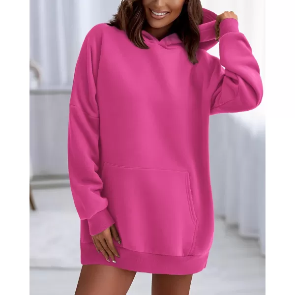 imageBTFBM Women Oversized Hoodies Pullover Fleece Hooded Sweatshirt Casual Long Sleeve Tops Sweater Fall Winter Fashion 2023Solid Rose Red
