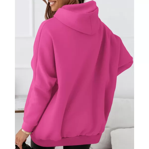 imageBTFBM Women Oversized Hoodies Pullover Fleece Hooded Sweatshirt Casual Long Sleeve Tops Sweater Fall Winter Fashion 2023Solid Rose Red
