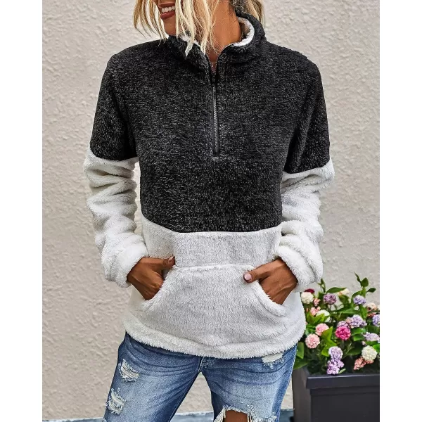 imageBTFBM Women Sherpa Pullover Quarter Zip Long Sleeve Fluffy Soft Fleece Jackets Sweaters Sweatshirts Hoodies Outwear CoatBlack