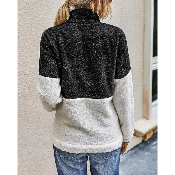imageBTFBM Women Sherpa Pullover Quarter Zip Long Sleeve Fluffy Soft Fleece Jackets Sweaters Sweatshirts Hoodies Outwear CoatBlack