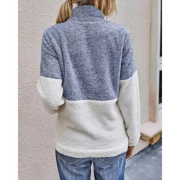 imageBTFBM Women Sherpa Pullover Quarter Zip Long Sleeve Fluffy Soft Fleece Jackets Sweaters Sweatshirts Hoodies Outwear CoatBlue