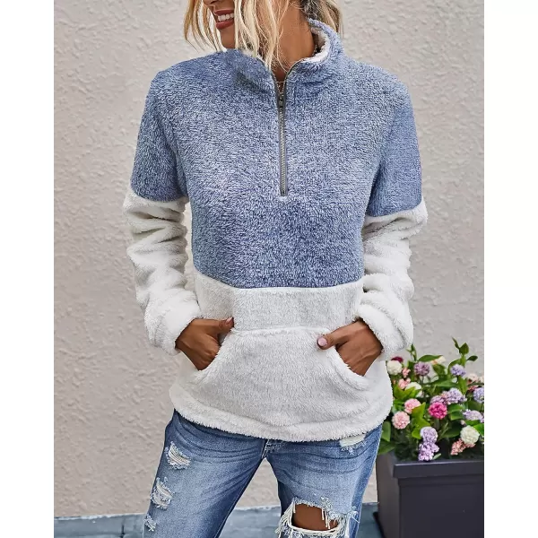 imageBTFBM Women Sherpa Pullover Quarter Zip Long Sleeve Fluffy Soft Fleece Jackets Sweaters Sweatshirts Hoodies Outwear CoatBlue