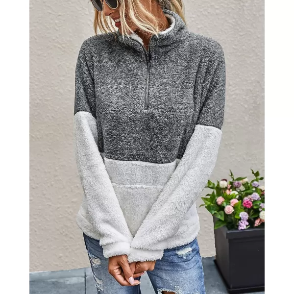 imageBTFBM Women Sherpa Pullover Quarter Zip Long Sleeve Fluffy Soft Fleece Jackets Sweaters Sweatshirts Hoodies Outwear CoatGrey
