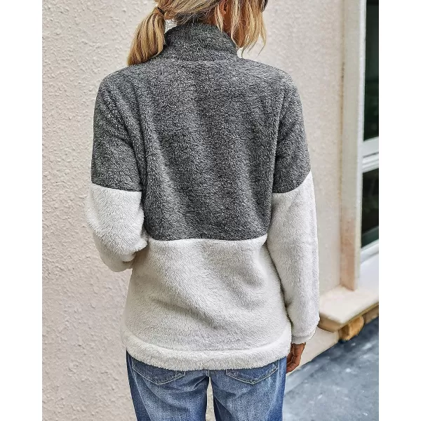 imageBTFBM Women Sherpa Pullover Quarter Zip Long Sleeve Fluffy Soft Fleece Jackets Sweaters Sweatshirts Hoodies Outwear CoatGrey