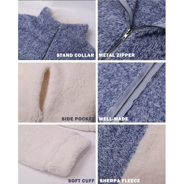 imageBTFBM Women Sherpa Pullover Quarter Zip Long Sleeve Fluffy Soft Fleece Jackets Sweaters Sweatshirts Hoodies Outwear CoatGrey