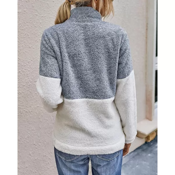 imageBTFBM Women Sherpa Pullover Quarter Zip Long Sleeve Fluffy Soft Fleece Jackets Sweaters Sweatshirts Hoodies Outwear CoatGrey Blue