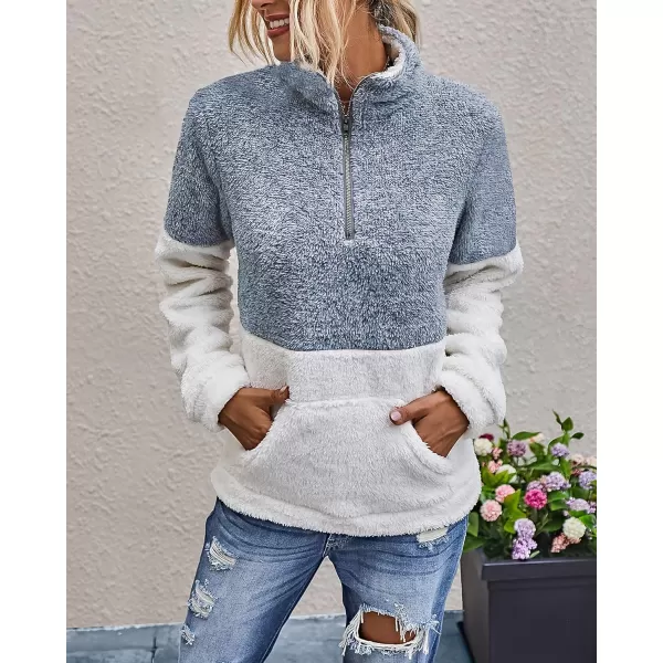 imageBTFBM Women Sherpa Pullover Quarter Zip Long Sleeve Fluffy Soft Fleece Jackets Sweaters Sweatshirts Hoodies Outwear CoatGrey Blue