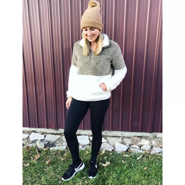 imageBTFBM Women Sherpa Pullover Quarter Zip Long Sleeve Fluffy Soft Fleece Jackets Sweaters Sweatshirts Hoodies Outwear CoatKhaki