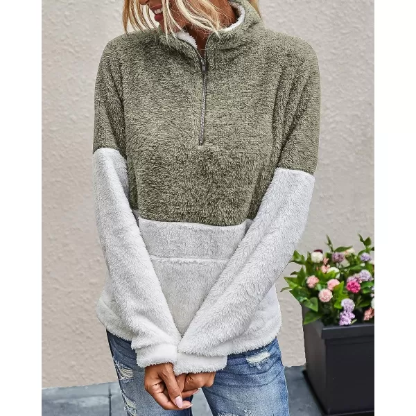 imageBTFBM Women Sherpa Pullover Quarter Zip Long Sleeve Fluffy Soft Fleece Jackets Sweaters Sweatshirts Hoodies Outwear CoatKhaki