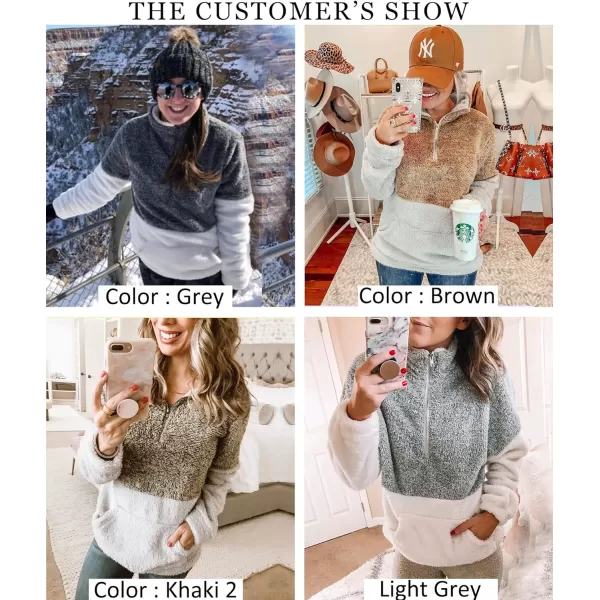 imageBTFBM Women Sherpa Pullover Quarter Zip Long Sleeve Fluffy Soft Fleece Jackets Sweaters Sweatshirts Hoodies Outwear CoatKhaki 2