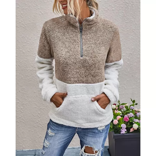 imageBTFBM Women Sherpa Pullover Quarter Zip Long Sleeve Fluffy Soft Fleece Jackets Sweaters Sweatshirts Hoodies Outwear CoatKhaki 2