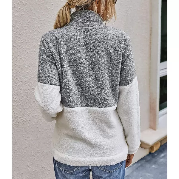 imageBTFBM Women Sherpa Pullover Quarter Zip Long Sleeve Fluffy Soft Fleece Jackets Sweaters Sweatshirts Hoodies Outwear CoatLight Grey
