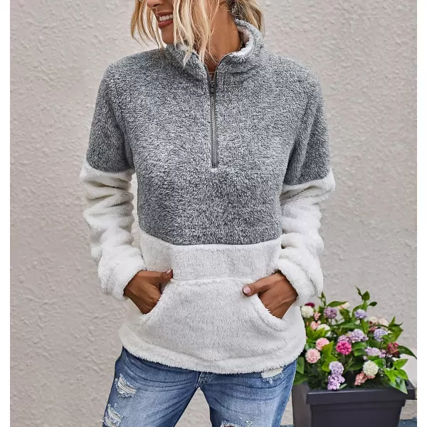 imageBTFBM Women Sherpa Pullover Quarter Zip Long Sleeve Fluffy Soft Fleece Jackets Sweaters Sweatshirts Hoodies Outwear CoatLight Grey