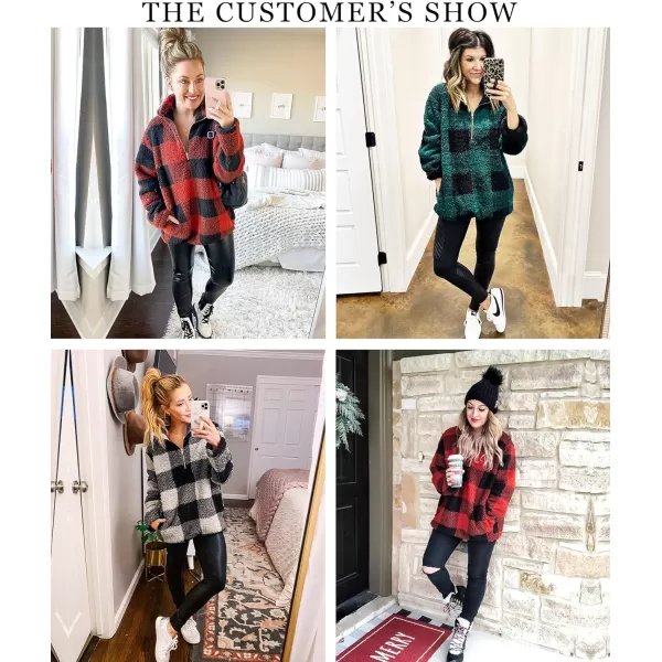 imageBTFBM Women Sherpa Pullover Quarter Zip Long Sleeve Fluffy Soft Fleece Jackets Sweaters Sweatshirts Hoodies Outwear CoatPlaid Apricot