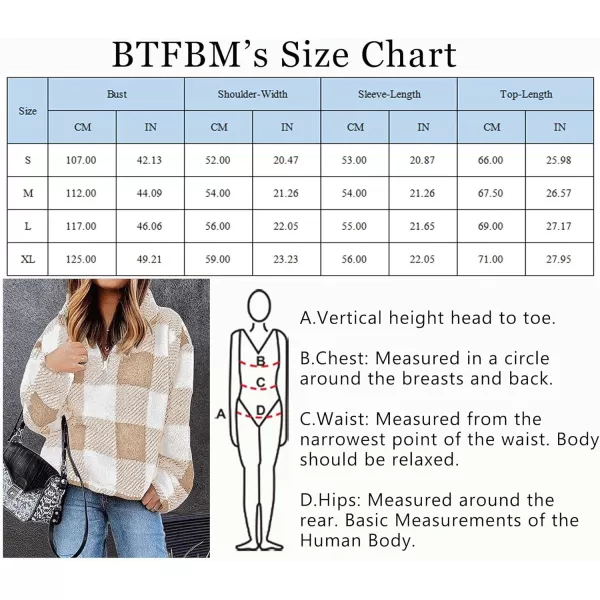 imageBTFBM Women Sherpa Pullover Quarter Zip Long Sleeve Fluffy Soft Fleece Jackets Sweaters Sweatshirts Hoodies Outwear CoatPlaid Apricot