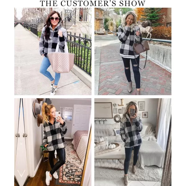 imageBTFBM Women Sherpa Pullover Quarter Zip Long Sleeve Fluffy Soft Fleece Jackets Sweaters Sweatshirts Hoodies Outwear CoatPlaid Beige Grey